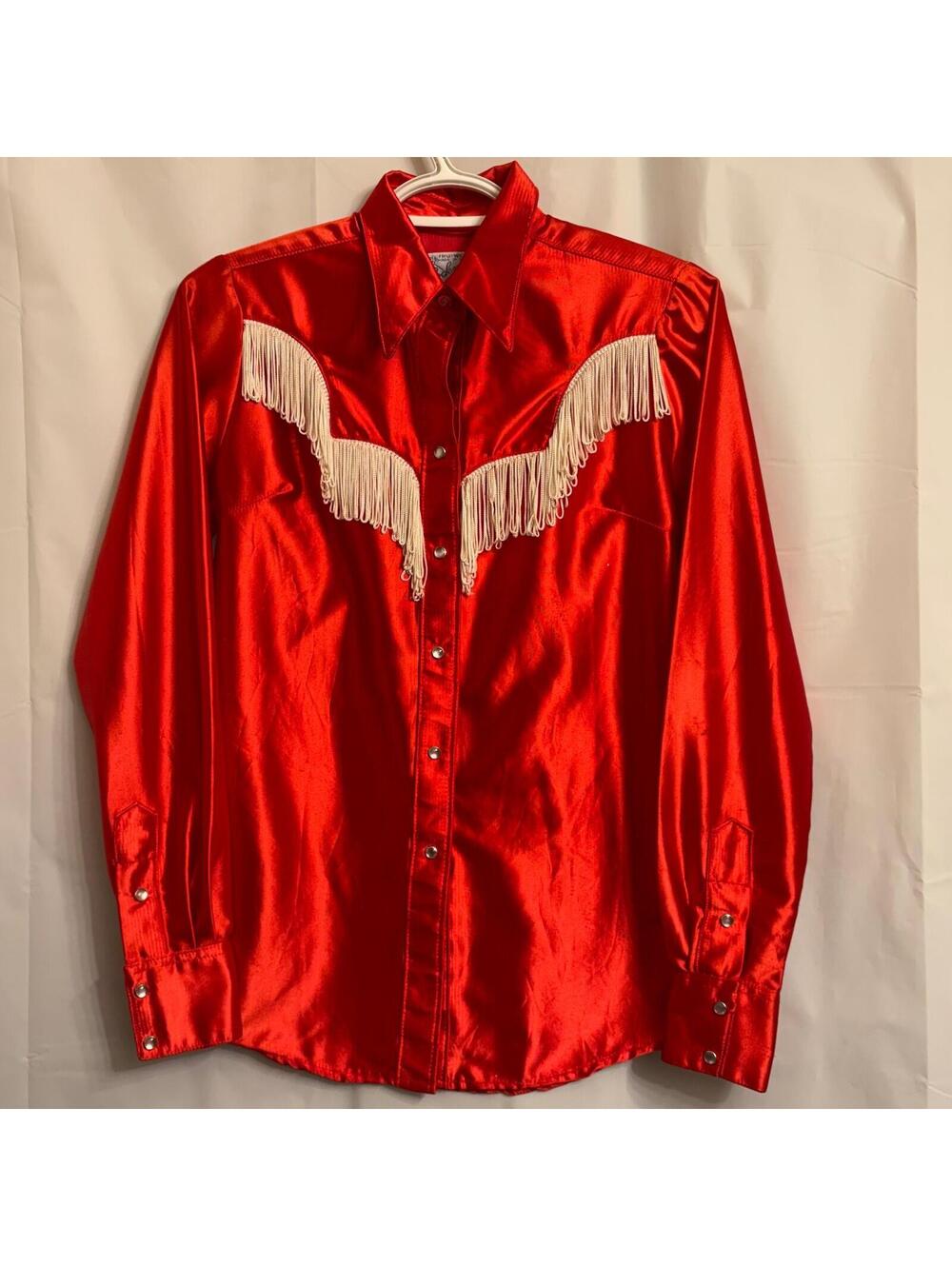 Rockmount Ranch Wear Men's 32 Red Western Shirt Fringe Pearl Snap Vintage
